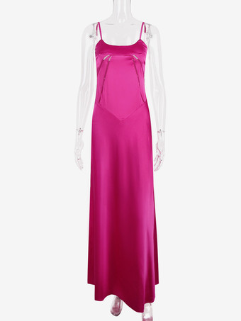 Corest マキシドレス 調節可能なスパゲッティストラップ バックレス レースアップ プロムドレス