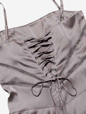 Corest マキシドレス 調節可能なスパゲッティストラップ バックレス レースアップ プロムドレス