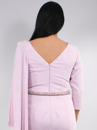 ブライダルマザードレス ジュエルネック 3/4丈 袖 Aライン サッシュ ゲストドレス 結婚式用