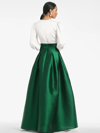 イブニングドレス Aライン Vネック フロアレングス 長袖 ジッパー プリーツ サテン生地 フォーマルパーティードレス