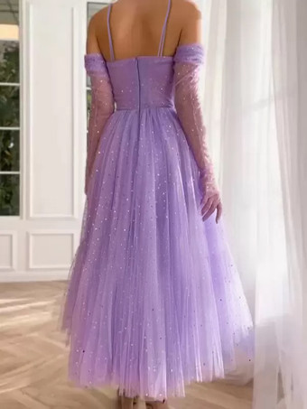 プロムドレス ボールガウン スウィートハートネック コールドショルダー チュール スパンコール パーティードレス