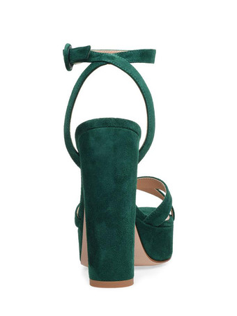 ハイヒールサンダルグリーンマイクロスエードアッパーラウンドトゥウエディングシューズレディースパーティーシューズ