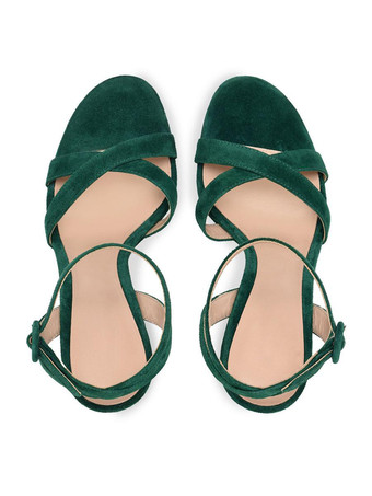 ハイヒールサンダルグリーンマイクロスエードアッパーラウンドトゥウエディングシューズレディースパーティーシューズ