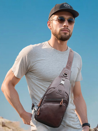 メンズバッグディープブラウンレザーワンピースバックパック