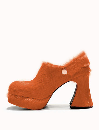 OrangeWomen's Faux Fur Clogs Chunky Heel Horse Hair Slingback High Heels