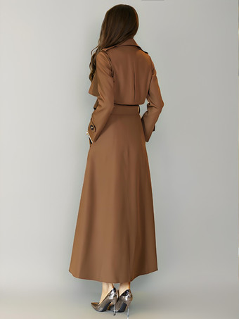 レディース トレンチコート モダン ポリエステル ターンダウンカラー ボタン フルレングスコート