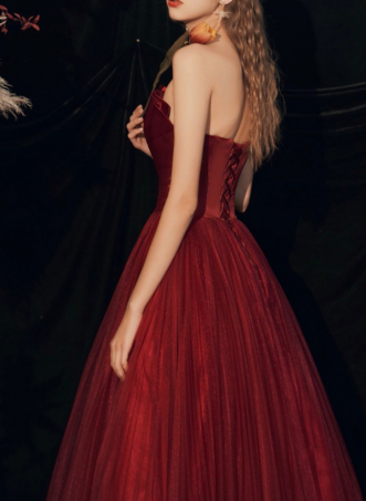 イブニングドレスaラインストラップレスフロアレングスノースリーブレースアッププリーツマットサテンフォーマルディナードレス