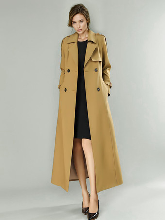 女性用トレンチコート モダンなターンダウンカラー ボタン付き フルレングスコート