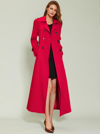 レディース トレンチコート 実用的 ターンダウンカラー ボタン フルレングスコート