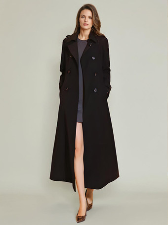 レディース トレンチコート 実用的 ターンダウンカラー ボタン フルレングスコート