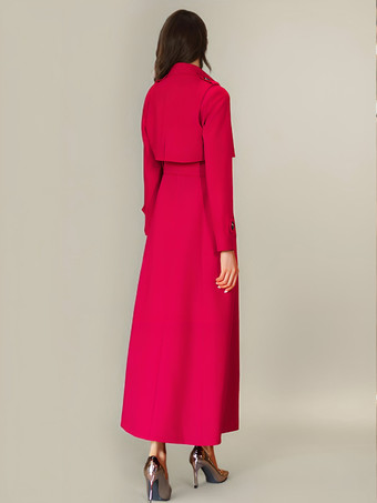 レディース トレンチコート モダン ポリエステル ターンダウンカラー ボタン フルレングスコート