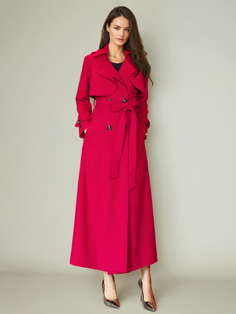 Women's Trench Coat Modern Polyester Turndown Collar Buttons Long Sleeves