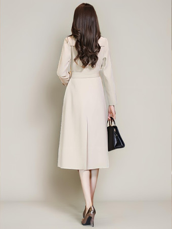 レディース トレンチコート 実用的ボタン ターンダウンカラー 長袖 ポリエステル レースアップ