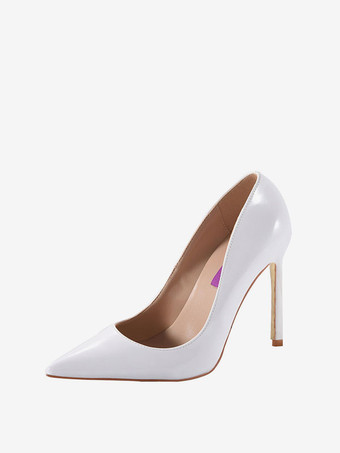 ホワイト ハイヒール ポインテッドトゥ パンプス PU ワインレッド 10cm スリップオン ピンヒール シューズ キャンディカラー ハイヒールシューズ 結婚式 二次会 通勤用 仕事 キャバ 卒園式 卒園式 レディース靴