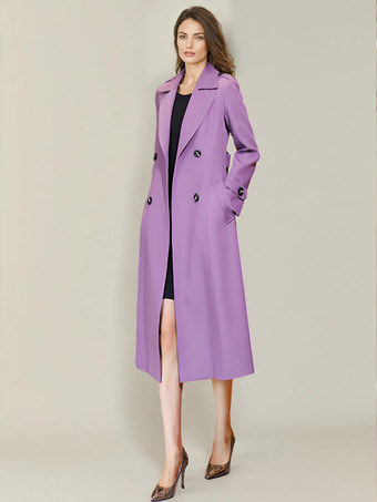 レディース トレンチコート 実用的ボタン ターンダウンカラー 長袖 ポリエステル レースアップ