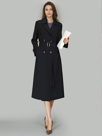 レディース トレンチコート 実用的ボタン ターンダウンカラー 長袖 ポリエステル レースアップ