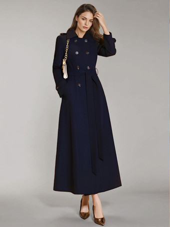 レディース トレンチコート 実用的 ターンダウンカラー ボタン フルレングスコート