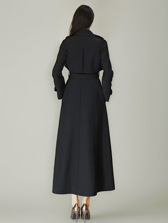 レディース トレンチコート モダン ポリエステル ターンダウンカラー ボタン フルレングスコート