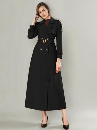 女性用トレンチコート モダンなターンダウンカラー ボタン付き フルレングスコート