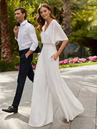 Tute da sposa maniche corte in raso Avorio Abiti da sposa