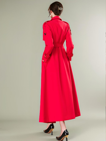 女性用トレンチコート モダンなターンダウンカラー ボタン付き フルレングスコート