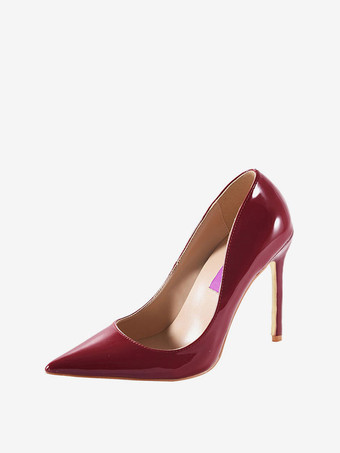 ワインレッド ハイヒール ポインテッドトゥ パンプス PU ワインレッド 10cm スリップオン ピンヒール シューズ キャンディカラー ハイヒールシューズ 結婚式 二次会 通勤用 仕事 キャバ 卒園式 卒園式 レディース靴