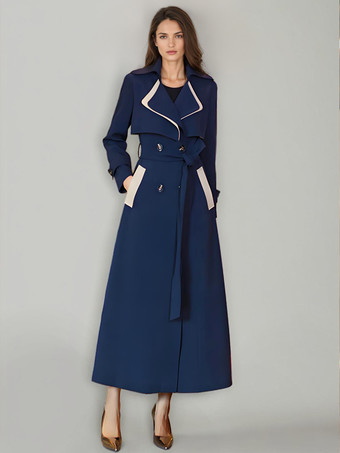 レディーストレンチコート 高品質サッシュターンダウンカラー 長袖 フルレングスコート