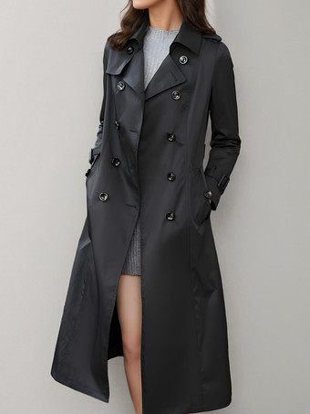 レディース トレンチコート モダン ポリエステル ターンダウンカラー ボタン 長袖