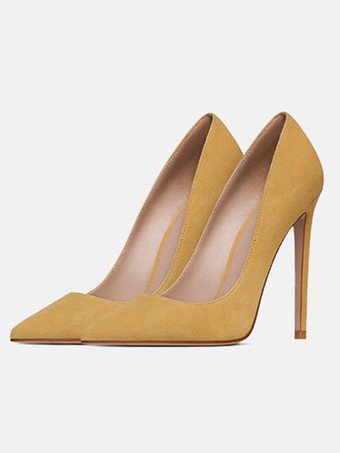 レディース ポインティトゥ スティレット プロム ヒール パンプス フェイク スエード レザー