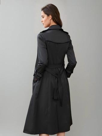 レディース トレンチコート モダン ポリエステル ターンダウンカラー ボタン 長袖