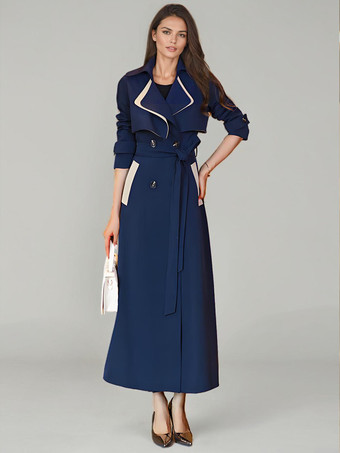 レディーストレンチコート 高品質サッシュターンダウンカラー 長袖 フルレングスコート