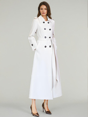 女性用トレンチコート 高品質サッシュ ターンダウンカラー 長袖 フルレングスコート