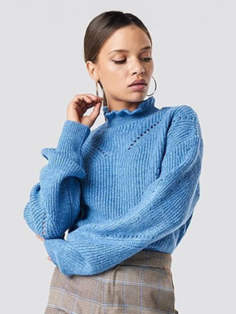 azul Suéteres para mujer de acrílico con cuello alto mangas largas y aberturas azules
