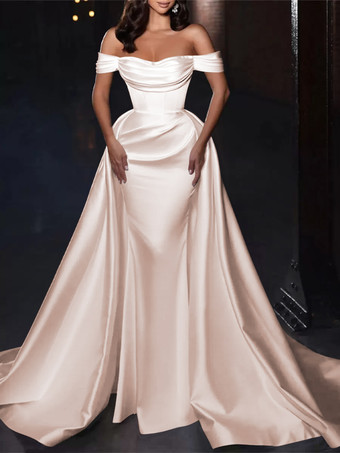 ソフトピンクカクテルドレス付き かわいいショート丈 膝丈 オフショルダー プリーツ サテン生地