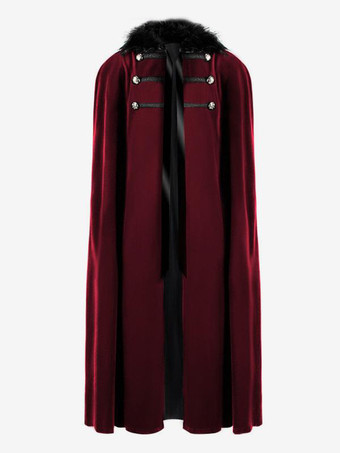 ハロウィン ウール コート レトロ ソリッド カラー スチームパンク ケープ コスチューム バーガンディ