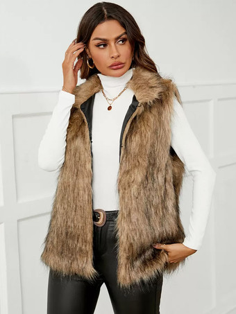 フェイクファーコート スタンドカラー ノースリーブ 冬用 着心地良い エコフレンドリー ファーベスト