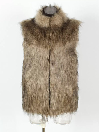 フェイクファーコート スタンドカラー ノースリーブ 冬用 着心地良い エコフレンドリー ファーベスト