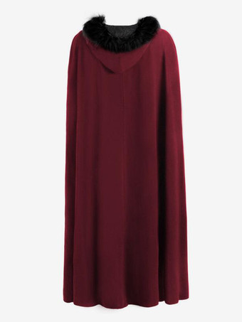 ハロウィン ウール コート レトロ ソリッド カラー スチームパンク ケープ コスチューム バーガンディ