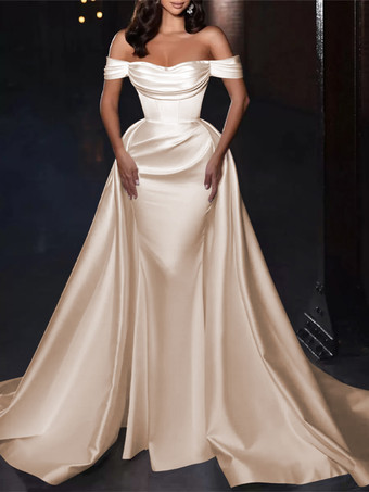 肌色カクテルドレス付き かわいいショート丈 膝丈 オフショルダー プリーツ サテン生地