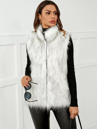 フェイクファーコート スタンドカラー ノースリーブ 冬用 着心地良い エコフレンドリー ファーベスト