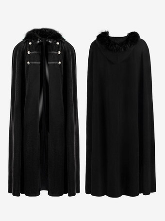 ブラック ハロウィン ウール コート レトロ ソリッド カラー スチームパンク ケープ コスチューム バーガンディ