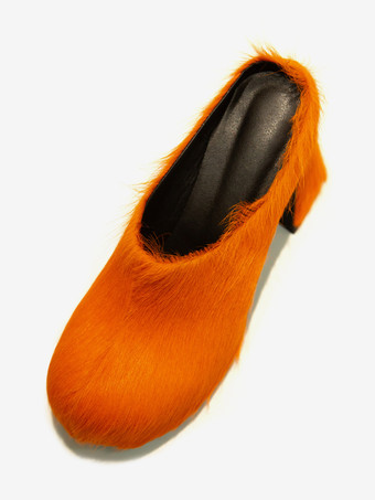 Women's Black Mules Horse Hair Puppy Heel Mule Shoes