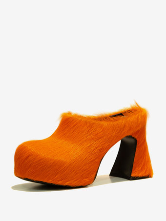 Women's Black Mules Horse Hair Puppy Heel Mule Shoes