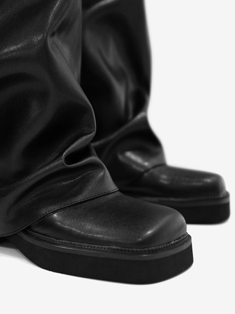 レディース スエード フラットブーツ ラウンドトゥ ルーシュ フォールドオーバー ニーハイブーツ