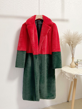 グリーン 女性用フェイクファーコート ツートンロングエコフレンドリーファーコート