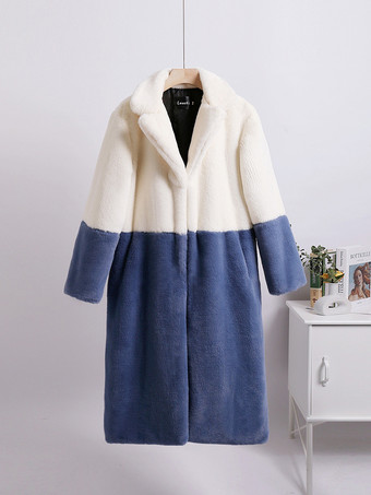 ブルー 女性用フェイクファーコート ツートンロングエコフレンドリーファーコート