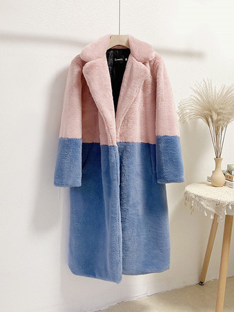 ピンク 女性用フェイクファーコート ツートンロングエコフレンドリーファーコート