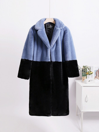 ブラック 女性用フェイクファーコート ツートンロングエコフレンドリーファーコート