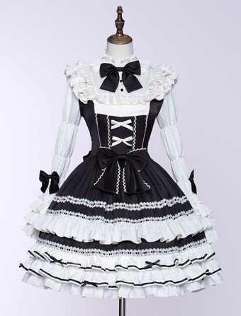 Klassisches Lolita-Kleid mit langen Ärmeln mehrlagig Gothic-Kleid Halloween-Lolita-Kleid