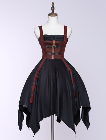 Gothic Lolita Dresses Irregular Frilly Short Grommets Lace Up Color Block Victorian Lady Steampunk dress